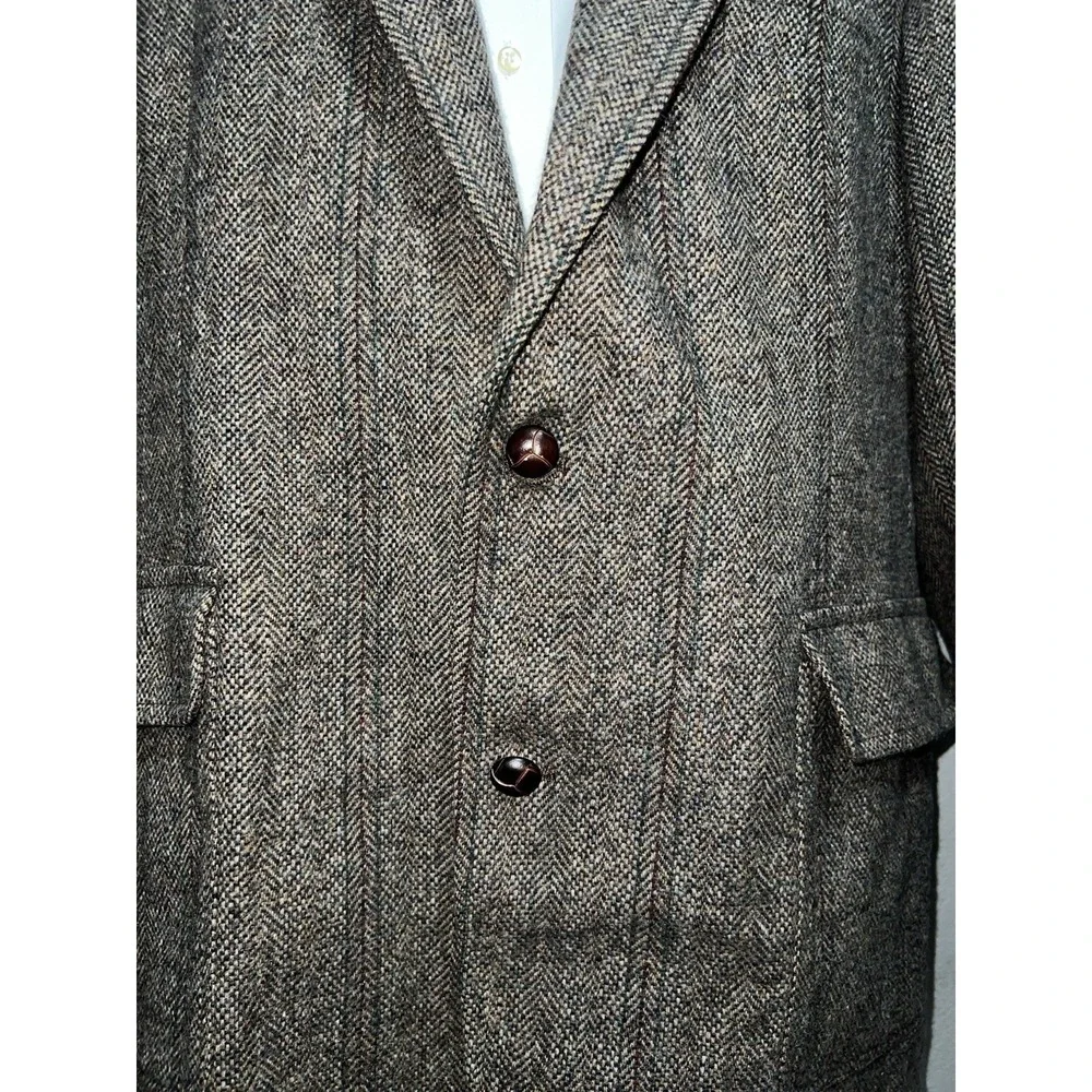 PENDELTON Blazer 44L Sport Coat Jacket Virgin Wool Brown Herringbone Elbow Patch